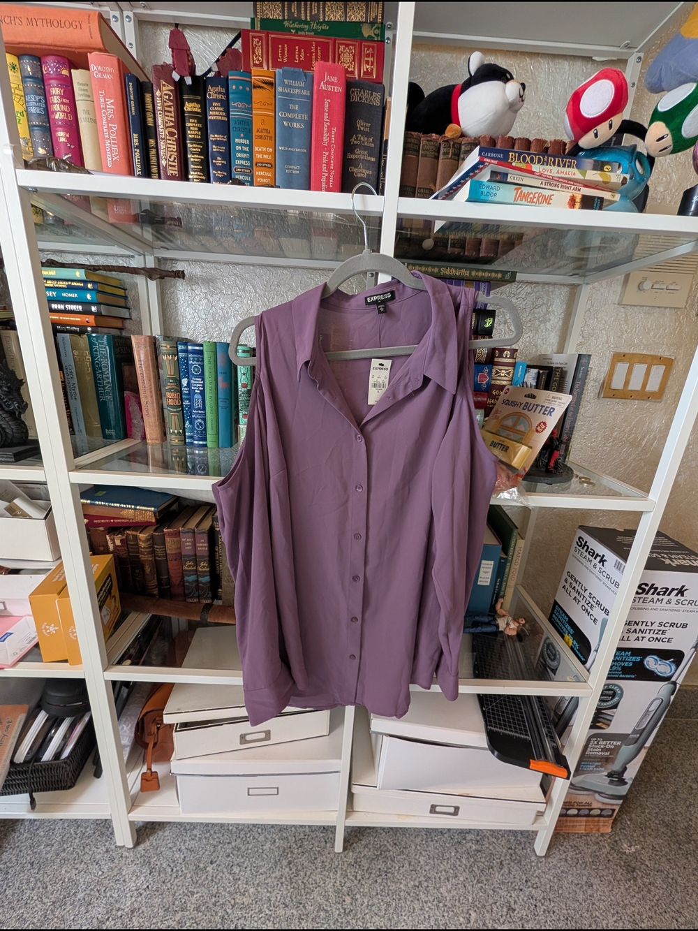 Express Lavender Cold-Shoulder Button Front Blouse